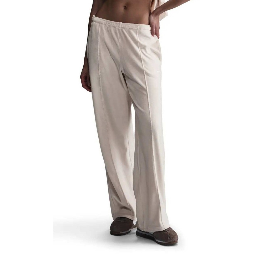 New Nike Chill Knit Velour Pants Womens L Orewood Sail Mid Rise Wide Leg Sporty